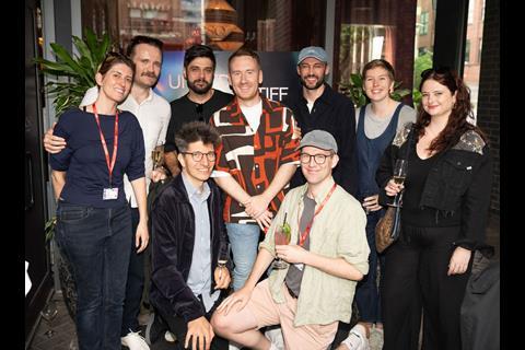 [L-R:] 'Salvation' EP Catherine Bray, cast Alex Grigoras, Liam Harkins, director Tom Nicoll, producers Dom Riley and Scott Trotter, sound designer Marian Balan, producers David Jack and Sophie Chater
